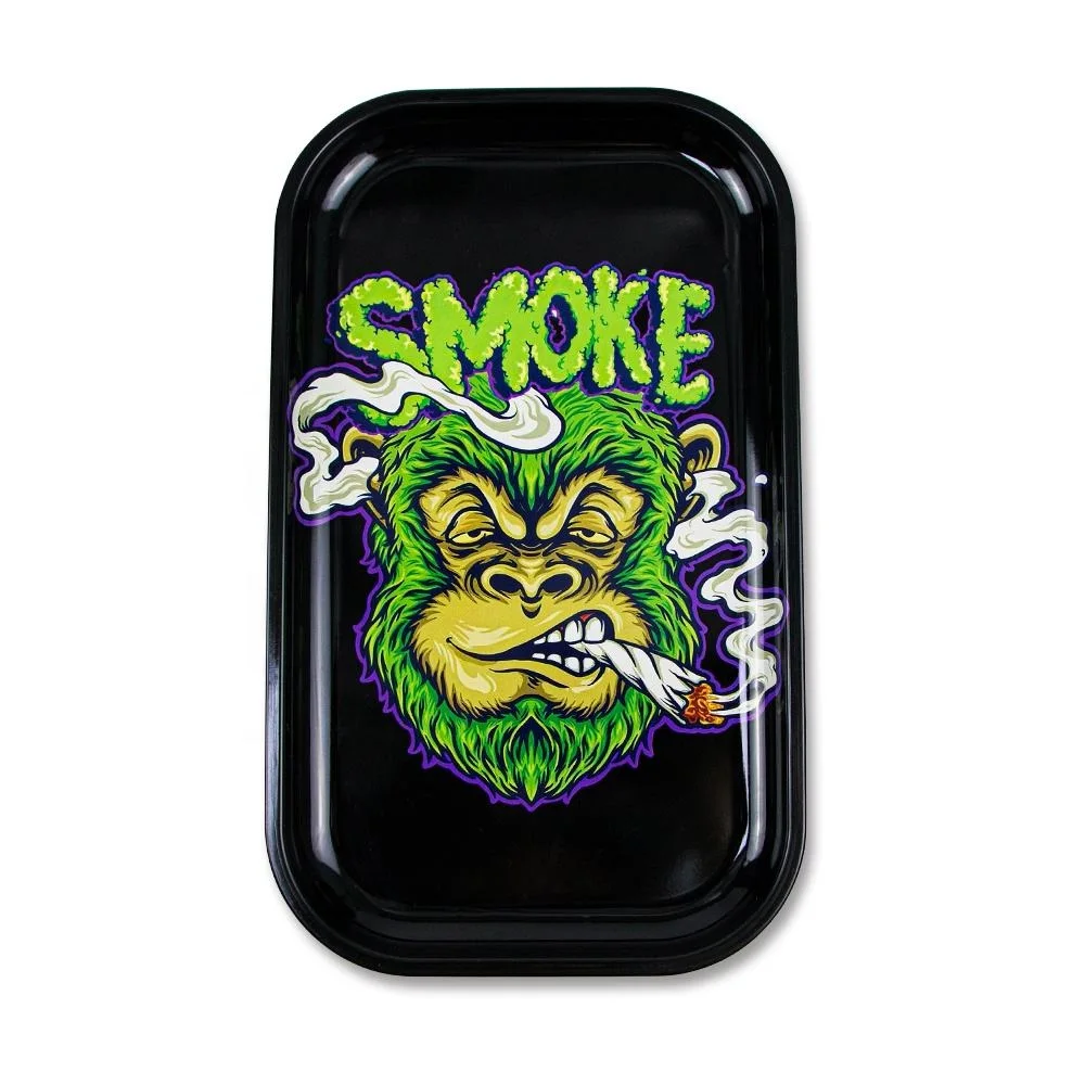 Custom logo Tinplate Tobacco Rolling Tray with Lid Cigarette Metal Hot Selling 18*14cm Black Tin rolling tray