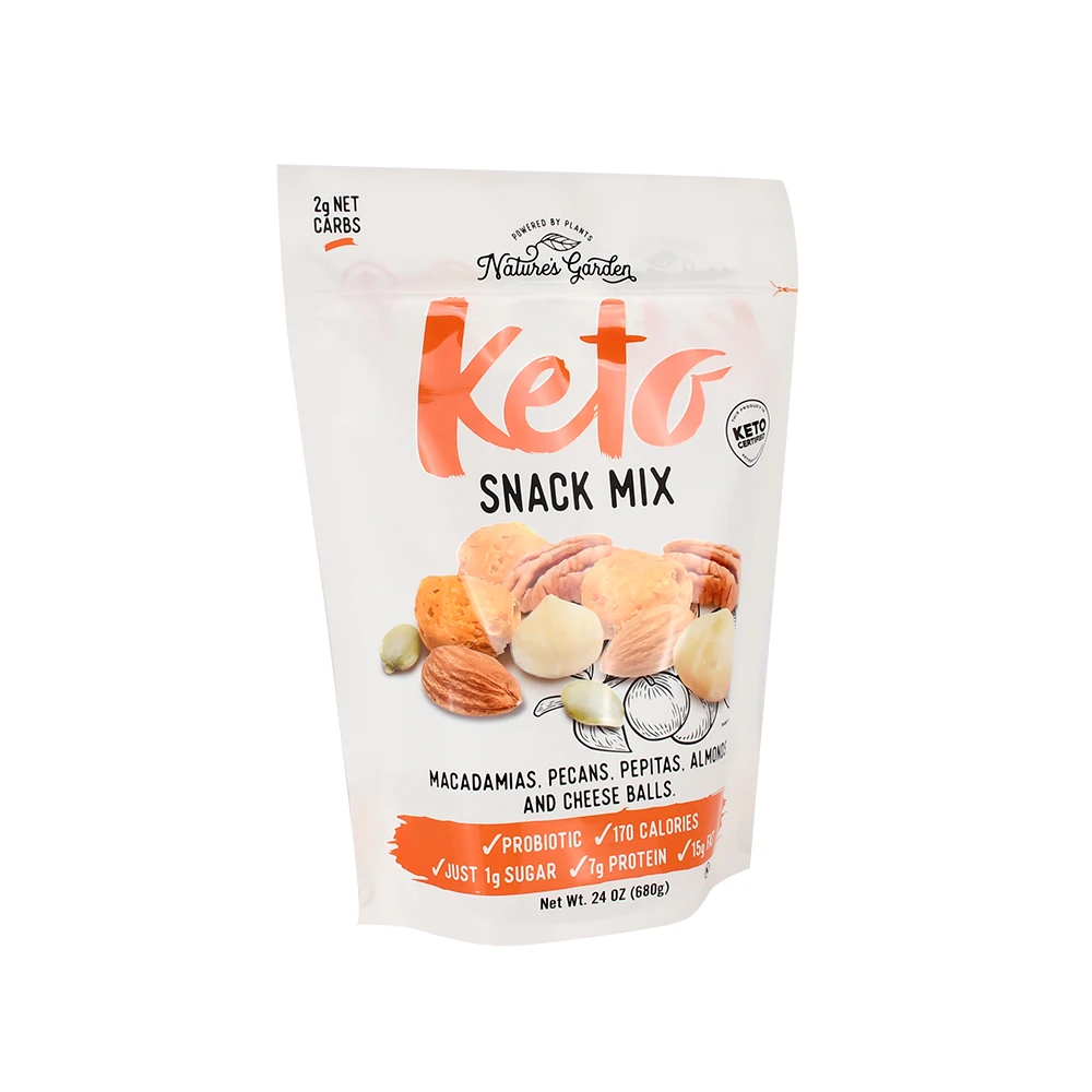 Customized stand up bag with window for peanut coconut chip mix nut