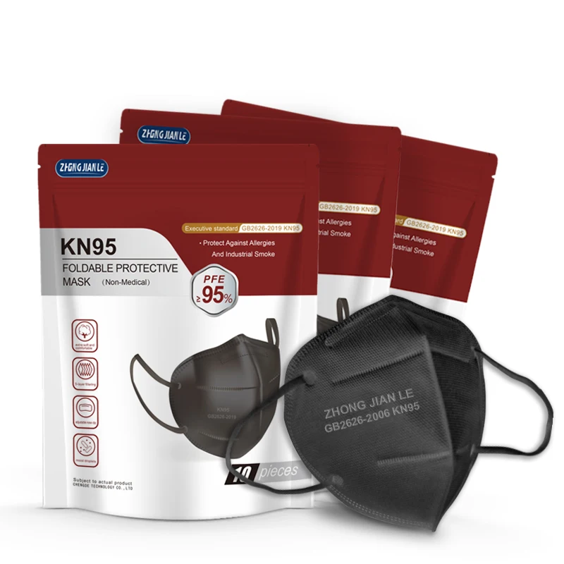 ZHONGJIANLE Cajas Para Nonwoven Fabrics Mascarillas Negro Black KN 95 FFP2 Face Mask KN95