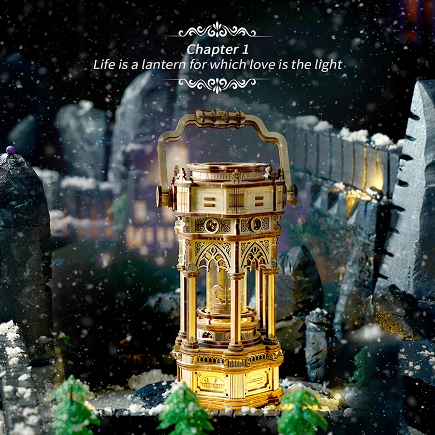 Robotime Rokr Assemble Toys AMK61 Victorian Lantern Music Box 3D Wooden Puzzles for Dropshipping