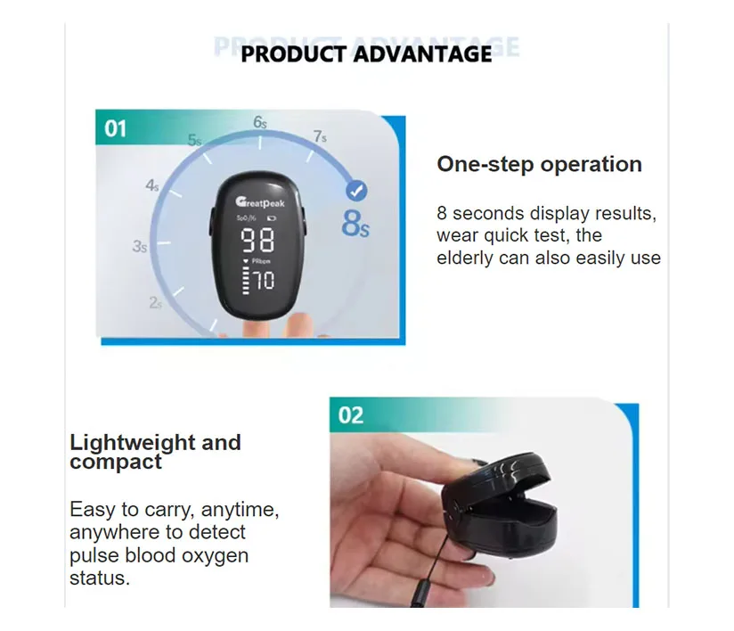 Factory Sales Pulse Oximeter Cable Good Quality Children Pulse Oximeter Pulse Watch Heart Rate Touch