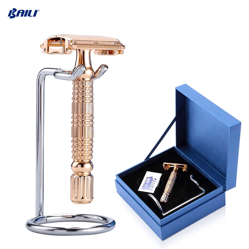 Straight Long handed butterfly double edge safety shaving razor mens beard grooming kit