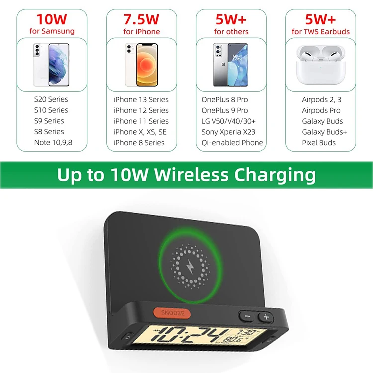 Multifunctional Klok Digital Alarm Clock Led Dual Usb Charger Ports with Phone Wireless Charger Desktop dijital saat