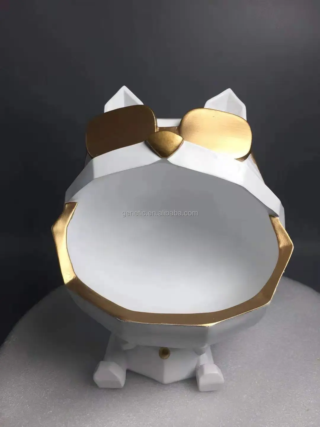 RESIN BLACK WHITE ANIMAL BIG MOUTH FRENCH BULLDOG PUPPY TRAY PLATE HOUSE DECORATIVE HOLIDAY GIFT CANDY KEY HOLDER BOX STATUES