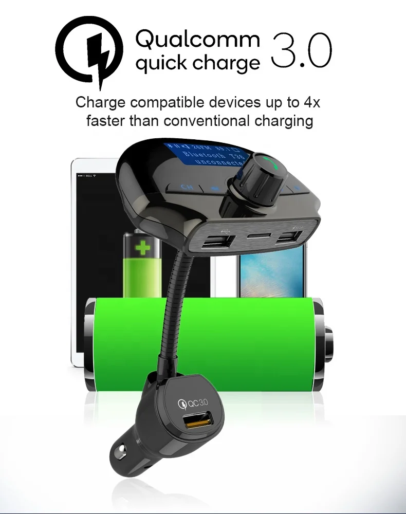 AGETUNR T36 2023 New BT V5.0 USB ports HandsFree Calling Car Kit U disk/SD Card 18W QC3.0 FAST charger FM Transmitter MP3 Player