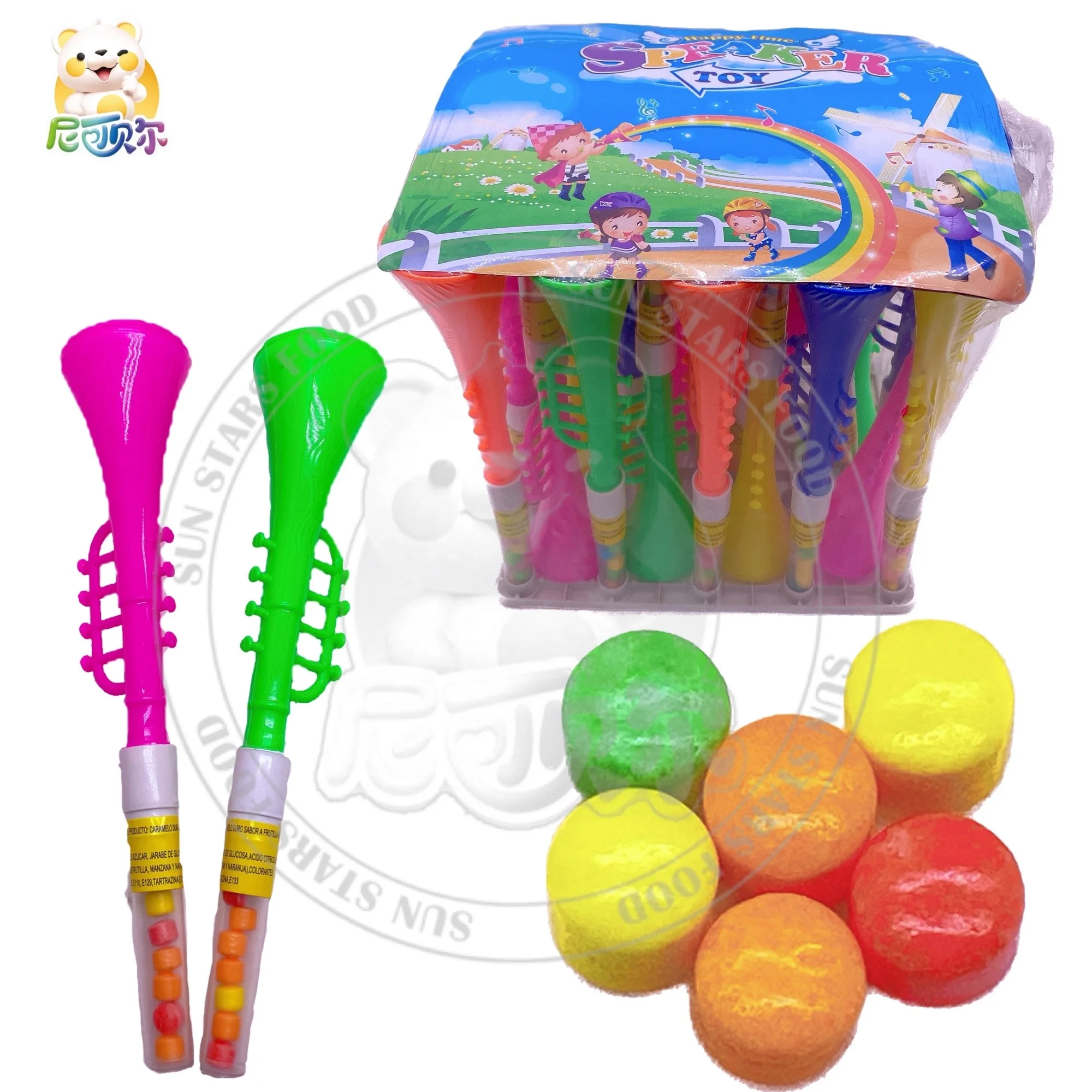 Shantou Factory Supply Toy Candy Plastic Trumpet Toy With Press Candy