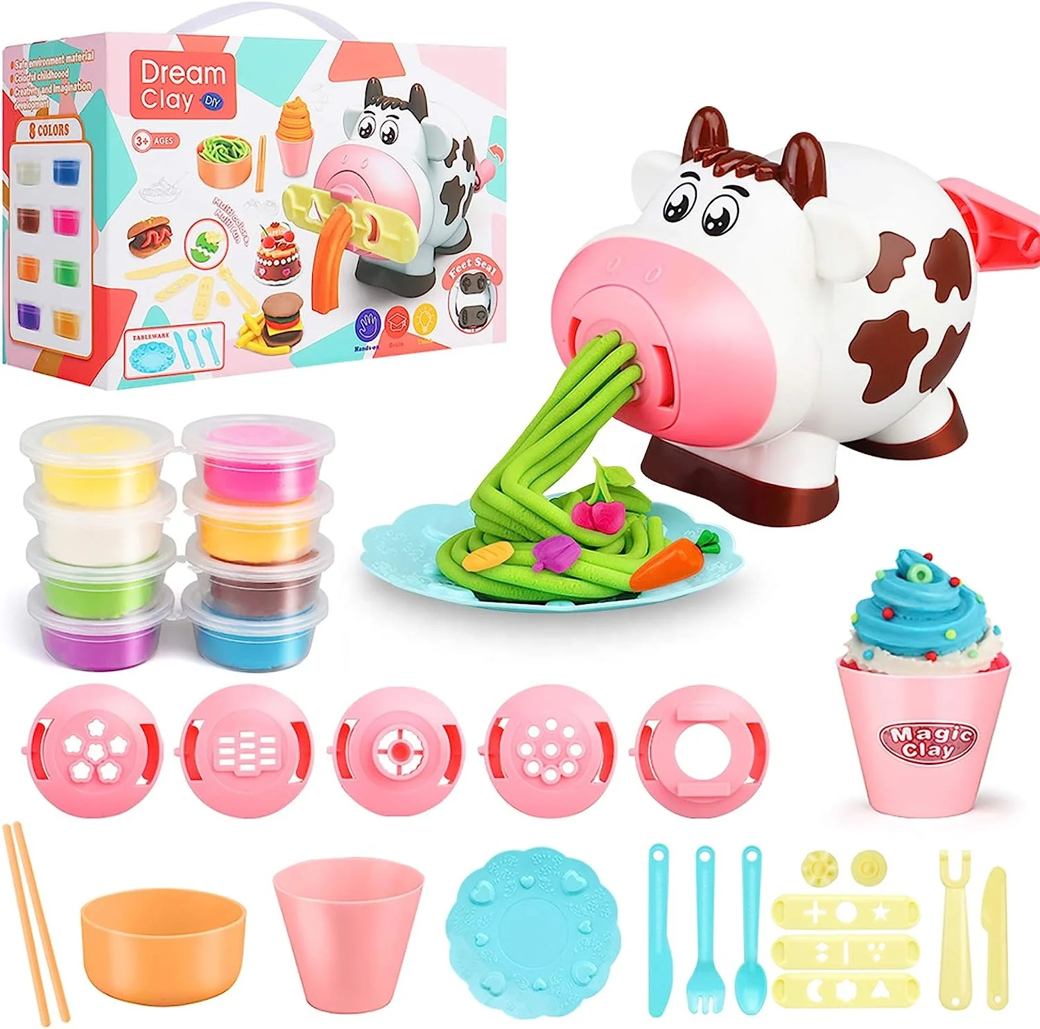 DIY Color Play Dough Clay Set Kitchen Creations Noodle Play set and Ice Cream Maker Machine Playdough Kit for Kids Toddlers