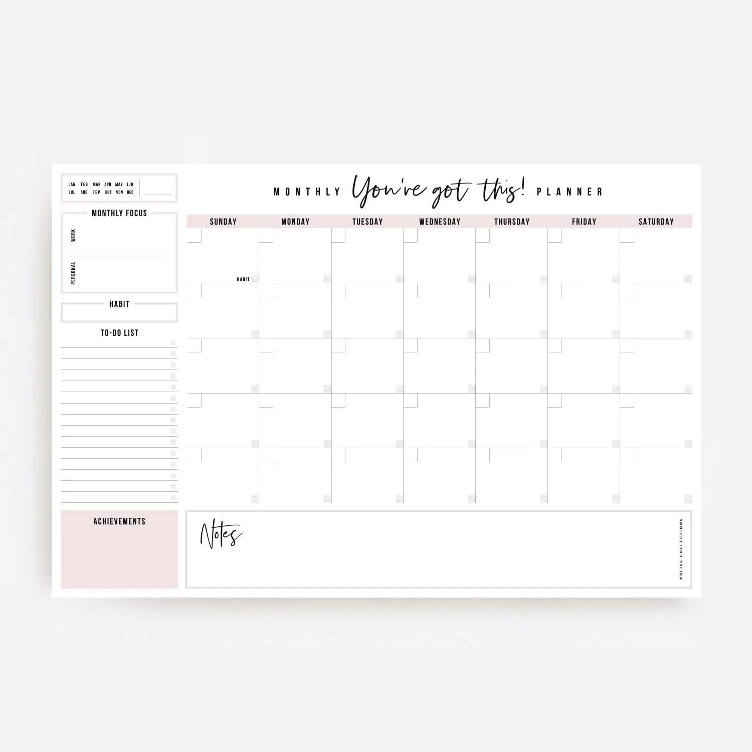 Custom Productivity Tracker undated desk calendar to-do list Monthly planner notepads for organizing and scheduling tasks