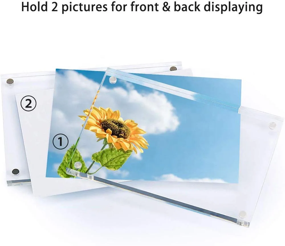 Acrylic Magnet Photo Frame Picture Holder Clear Photo Frame Free Standing for Tabletop