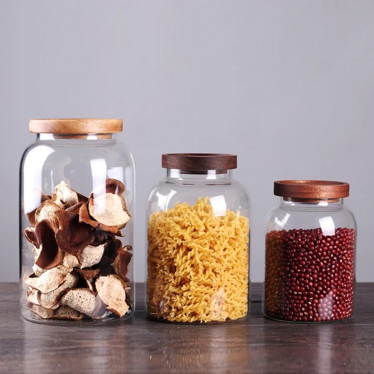 Large capacity  food storage  high borosilicate glass jar with acacia lids