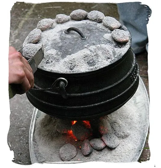 
The traditional size 1/4 to size 30 seasoned or wax coated cast iron three legged Africa/Botswana potjie pot / cauldron 