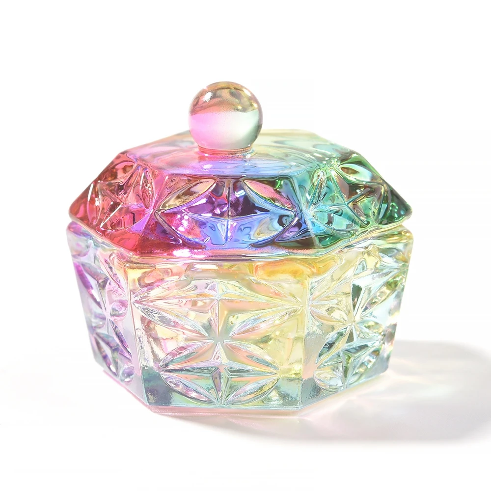 6pcs Colorful Iridescent Nail Art Dappen Dish Crystal Dappen Dish for Acrylic Liquid Glass Cups Container Nail Art Tools