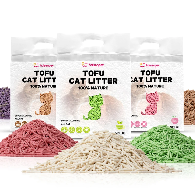 Haisen Customized Dust Free Cat Sand Biodegradable 6L Scented Multiple Colors Soluble Plant Tofu Cat Litter
