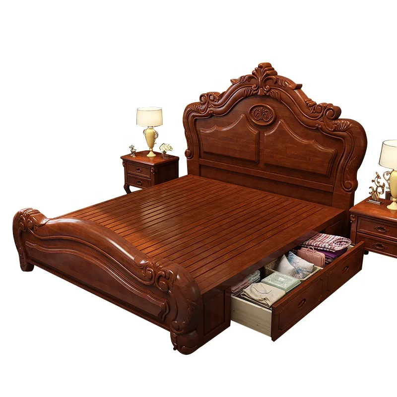 American Style Furniture Set Wood Wedding Bed Antique Double Luxury In