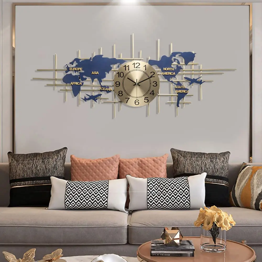 Modern Metal Wall Clock Handmade Iron Frameless World Map Wall Clocks For Home Decoration Silent Clocks for Study Room Office