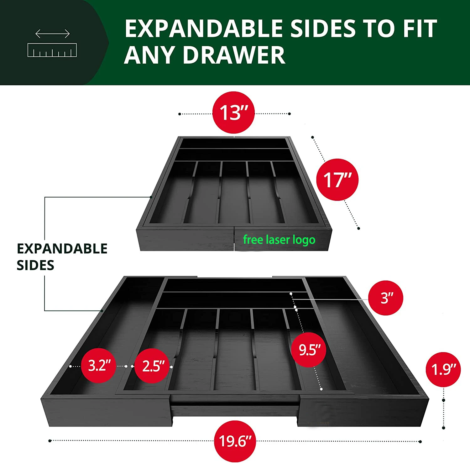 Bamboo Expandable Utensil Cutlery Tray And Drawer Cutlery Organizer For Kitchen Drawers Black