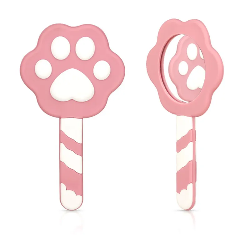 Custom Cartoon Design Cat Paw Makeup Mirror Girl Pocket Mirror Soft Silicone PVC Handheld Lovely Cosmetic Mirror