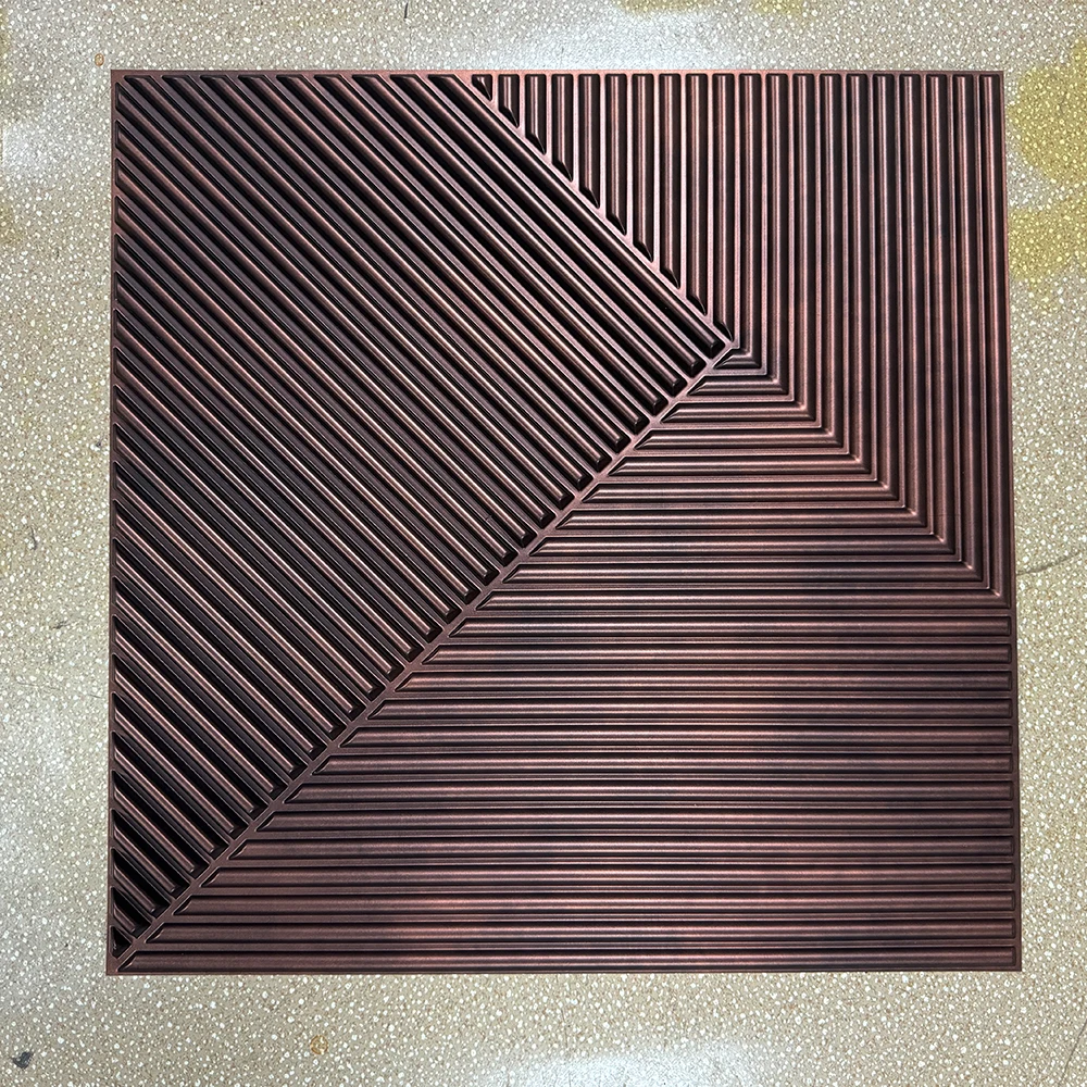 Waterproof wpc cladding wall panel decoration 3d fluted wall cladding indoor pvc 3d wall panels red copper rust