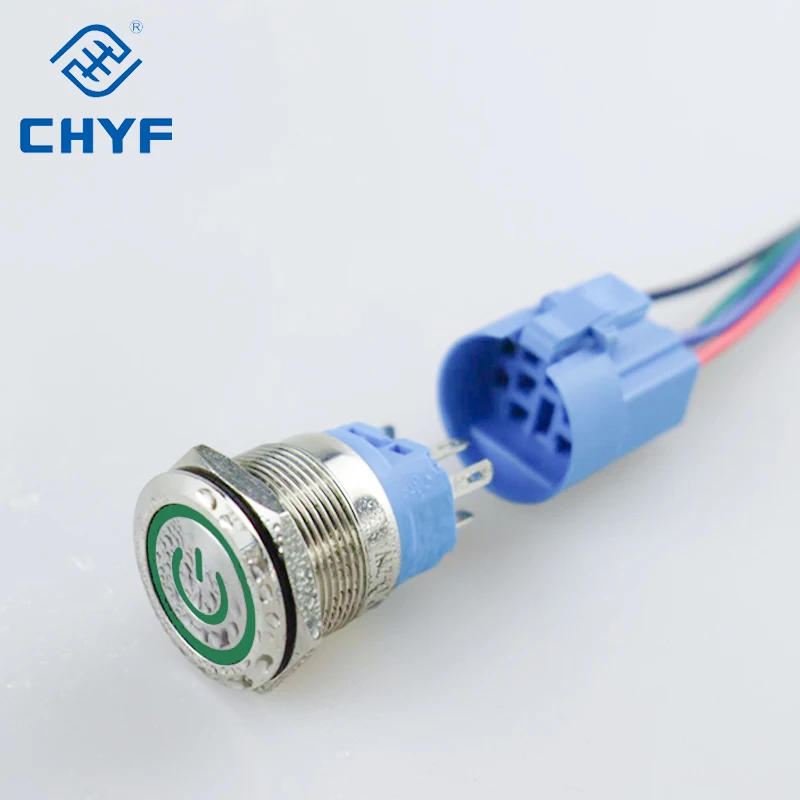 CHYF  Flat switch 12mm/16mm/19mm/22mm/25mm/28mm/30mm ON OFF button metal push button with connector led push button light