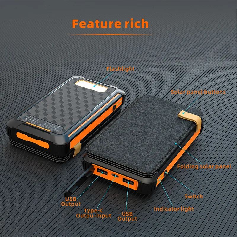Outdoor Waterproof 25000mah Folding Solar Panels Portable Solar Charger Power bank with LED Light