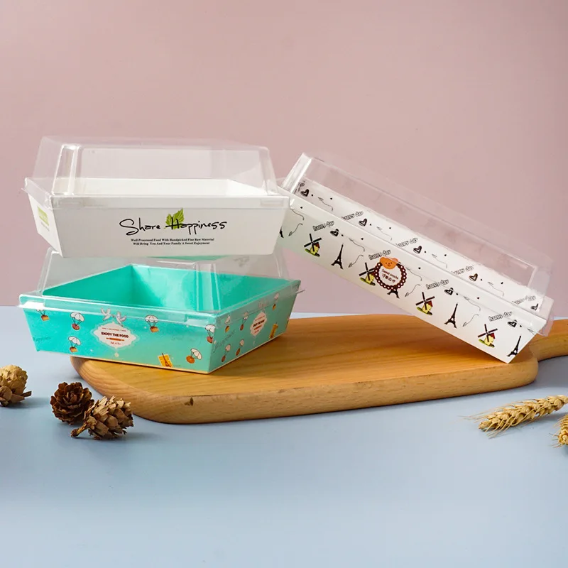 Food grade square sandwich dessert box disposable paper cake box white lid