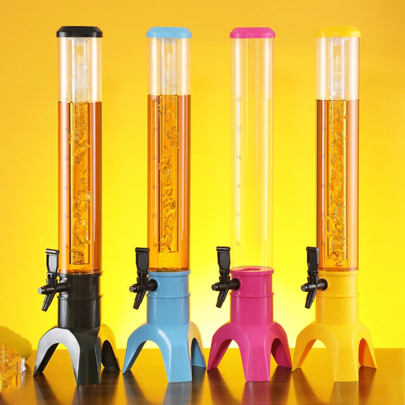 1.5L/3L Drinking Beverage Beer Tower bar Creative Beer Dispenser Bucket Plastic Beer Cylinder Tower with Led Light and Icicle