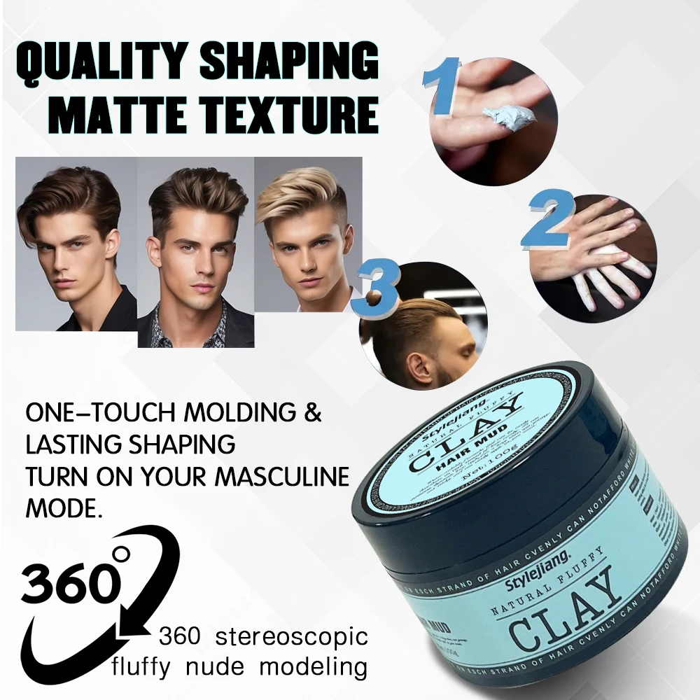 120ml Plastic Box Matt Clay All-Day Long Lasting Hold Hair Styling Pomade Wax for All Hair Types Hair Wax