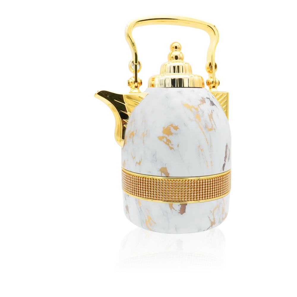 Luxury Large Capacity Insulated Vacuum Flask Gold & Pink Glass Arabic Coffee Thermos with Logo Design Lid