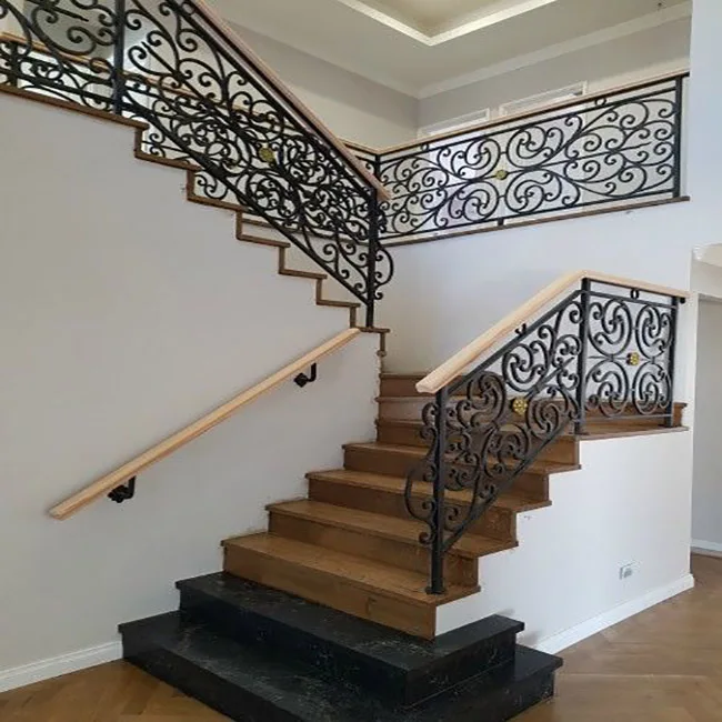 Classical Entrance Staircase Iron Railing Customized Interior Wrought Iron Balustrade Porch Handrail