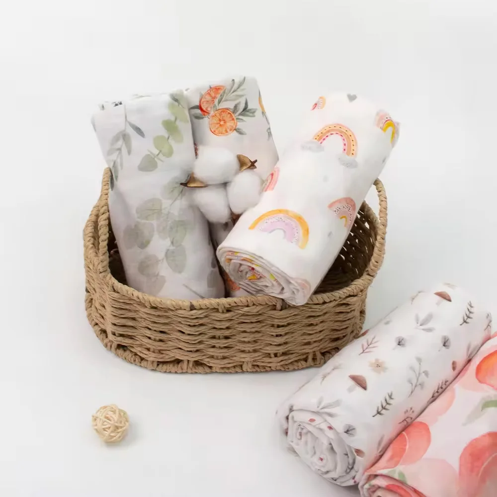 Custom 70% Bamboo 30% Organic Cotton Newborn Wrap Soft Baby Muslin Swaddle Blankets Neutral Receiving Blanket for Boys and Girls