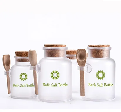 Cosmetic 100g 200g 300g plastic ABS Frosted Facial Mask Powder bath salt jar with cork wooden spoon