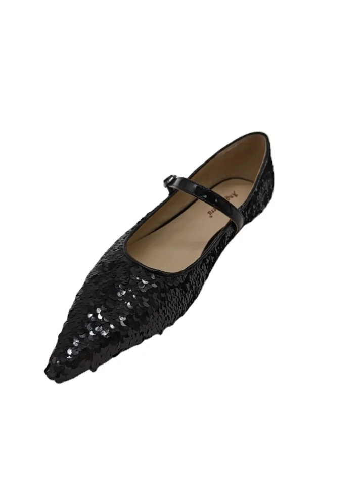 2024 Custom Handmade Luxury Ladies Party Wedding Dancing Girls Designer Sandales Femme Black Sequin Flats Shoes