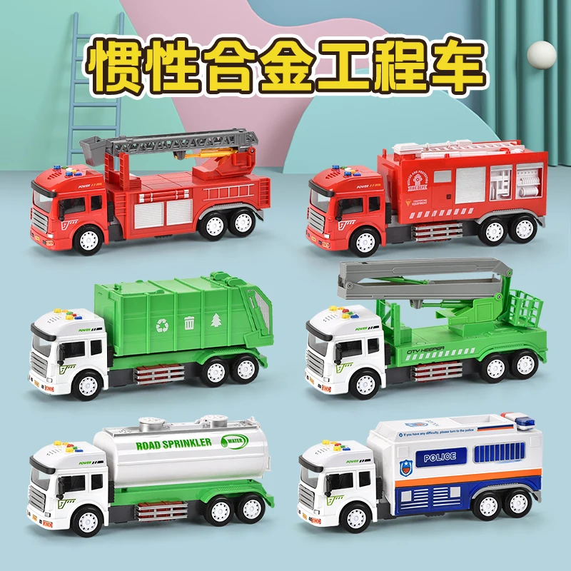 Metal die cast Fire truck toys for kids zinc alloy toy vehicles model car pull back with music and light