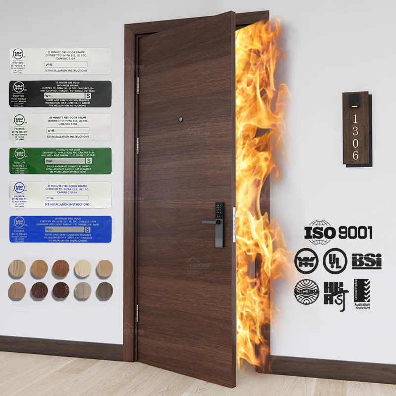 American interior fire door wooden veneer walnut door fireproof 90 minute for interior construction wooden fire protection door