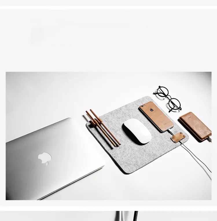 Hot sale Office mat mouse pad office felt desk pad felt laptop mouse pad with leather loop
