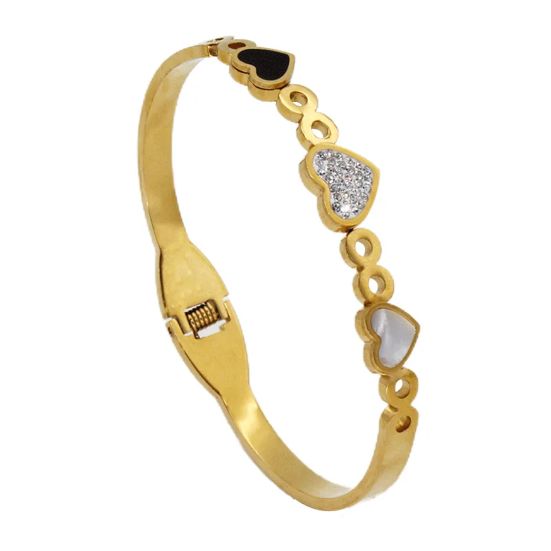 Black white shell Sweet Heart Fashion jewelry wholesale Designer 18k Gold Plated Stainless Steel Bracelets Bangles For women