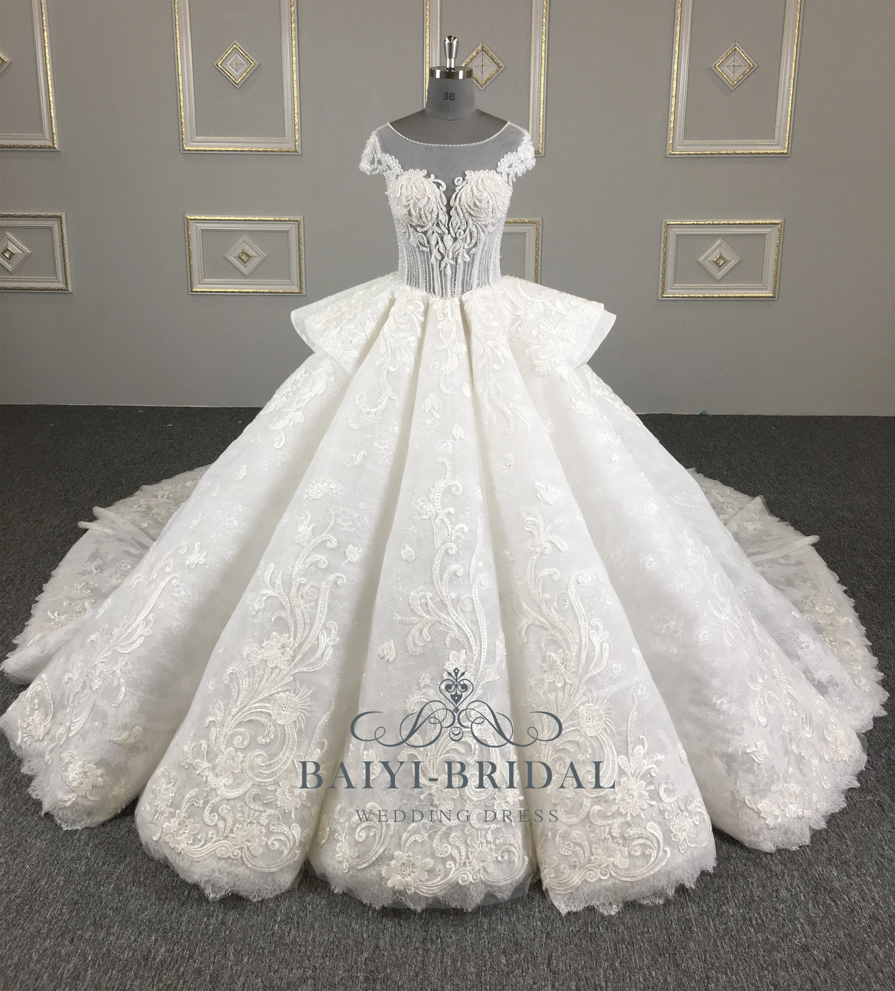 2022 Elegant Vestido De Renda Luxury Beaded Muslim Wedding Dress Bridal Gowns