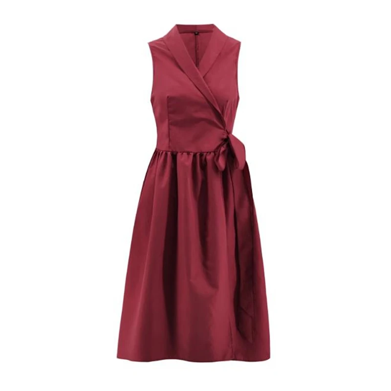 New hot manufacturers direct fashion design   V Neck Sleeveless Office Dresses For Ladies Solid Color Elegant Ruffles Dress