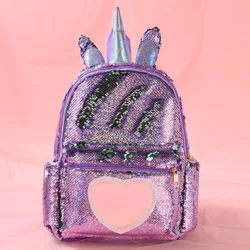 Cute Large capacity  Unicorn Sequins Bling heart shaped Backpacks fashion shining Girls Backpack School Bags mochilas wholesales