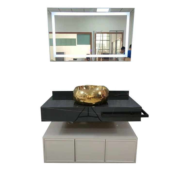 Modern single marble basin melamine luxury bathroom furniture design