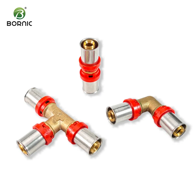 BORNIC Free Sample PEX AL PEX Pipe Fittings Red Color PEX Fittings 16MM 18MM 20MM 25MM 26MM 32MM Plumbing Brass Press Fitting