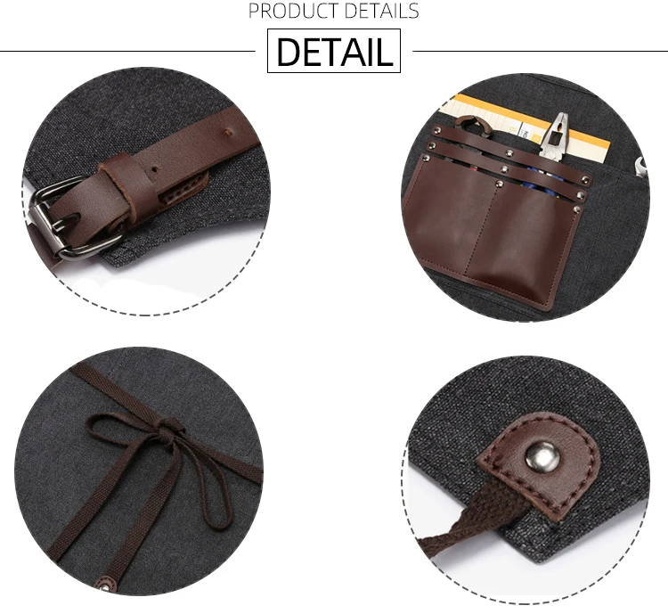 Customized logo wholesale gardener kitchen cafe vintage canvas sleeveless apron with multi-pocket tool apron