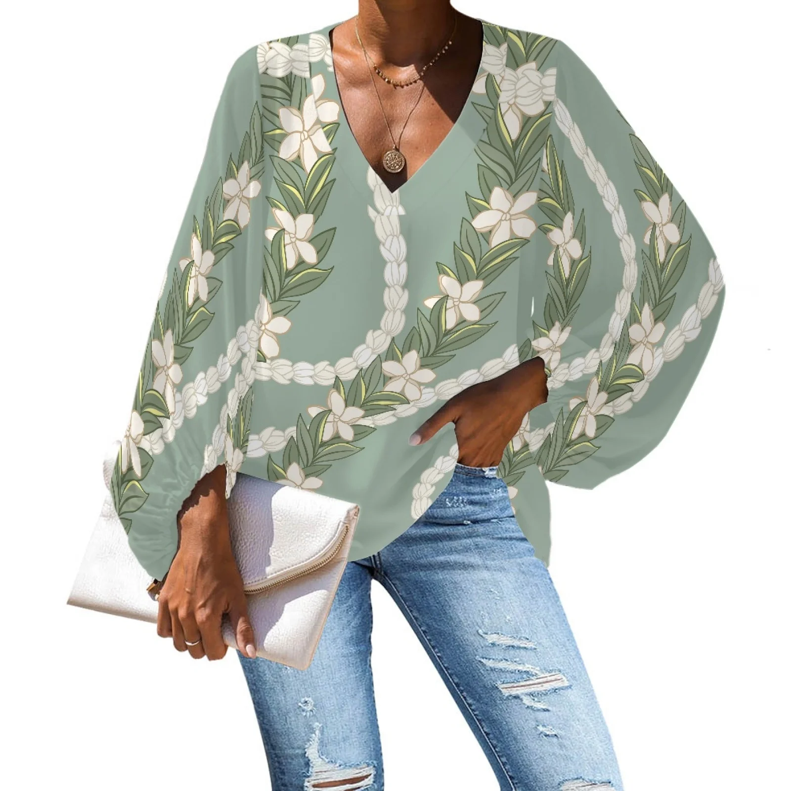 Polynesian Tribal Custom Fashion Hawaiian Floral Print Casual Designs Chiffon Blouse Tops Summer Long Sleeves Blouses for Women