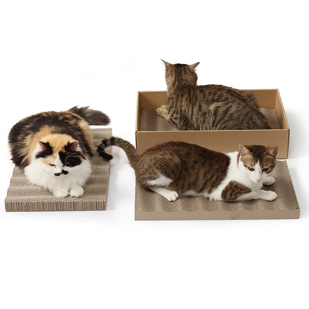 3pcs Sustainable Corrugated Paper and Sisal Cat Scratcher Toy Reversible Cat Scratch Pad Packaged in Box Pet Toys