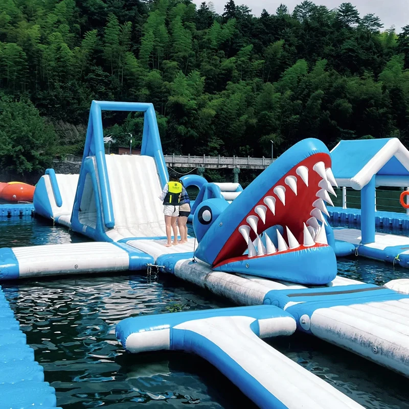 Sea Sport Games shark Inflatable Aqua Water Park Theme Park Equipment Island Floating Water Park For Sale