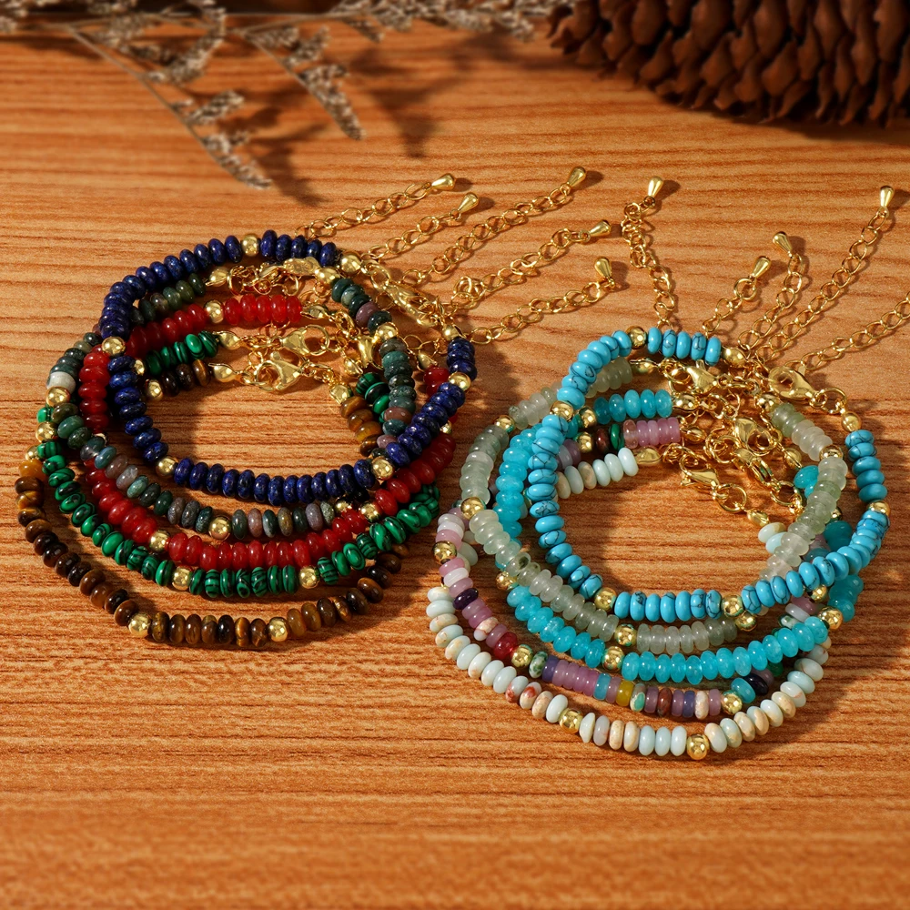 Go2boho Bohemian Multicolor Design Natural Stone Fashion Jewelry Delicate Handmade Jade Abacus Beaded Bracelets for Women