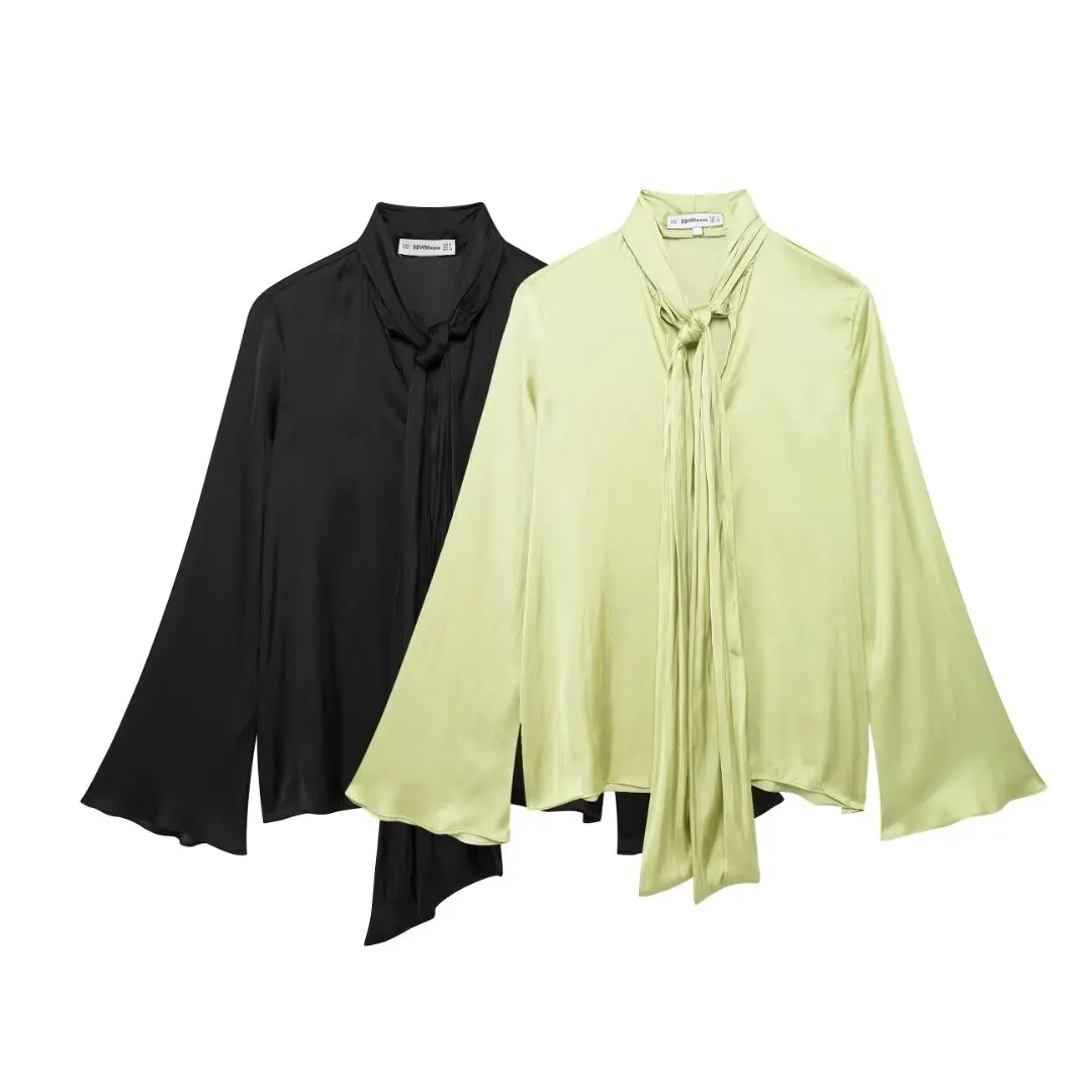 PB&ZA Women 2024 Autumn New Fashion Bow ornament Blouses Vintage Long Sleeve Female Shirts Blusas Chic Tops