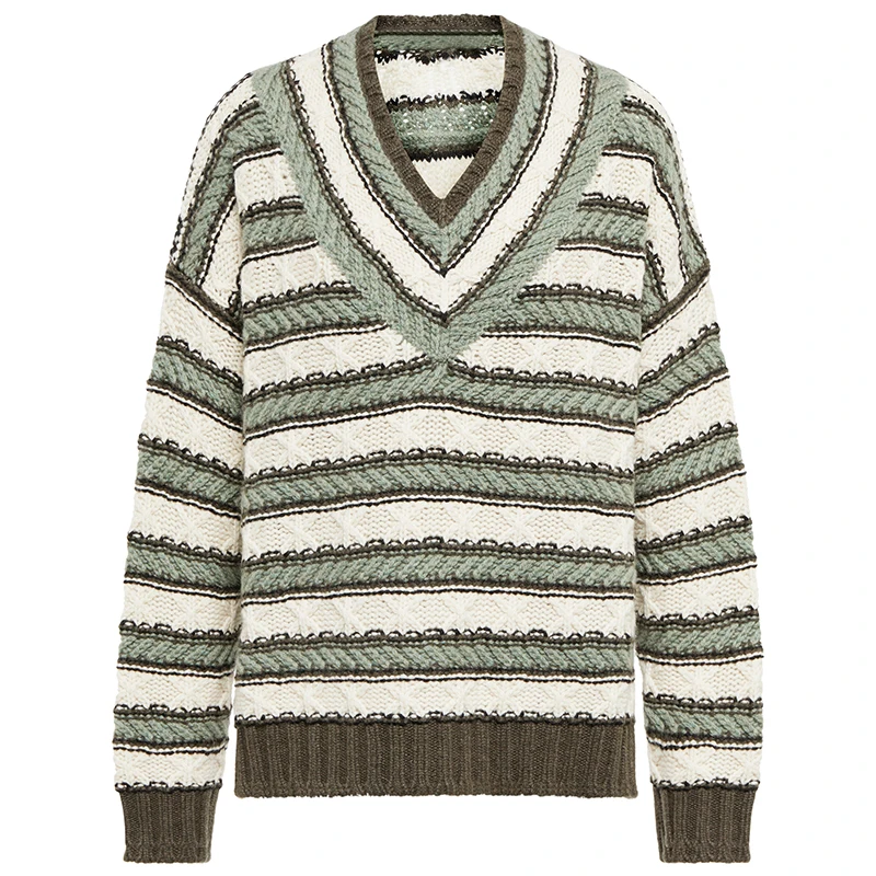 Custom High Quality Sweater Top V Neck Knitted Girls Sweater Top Stripped Women Sweater Jumper for Girls