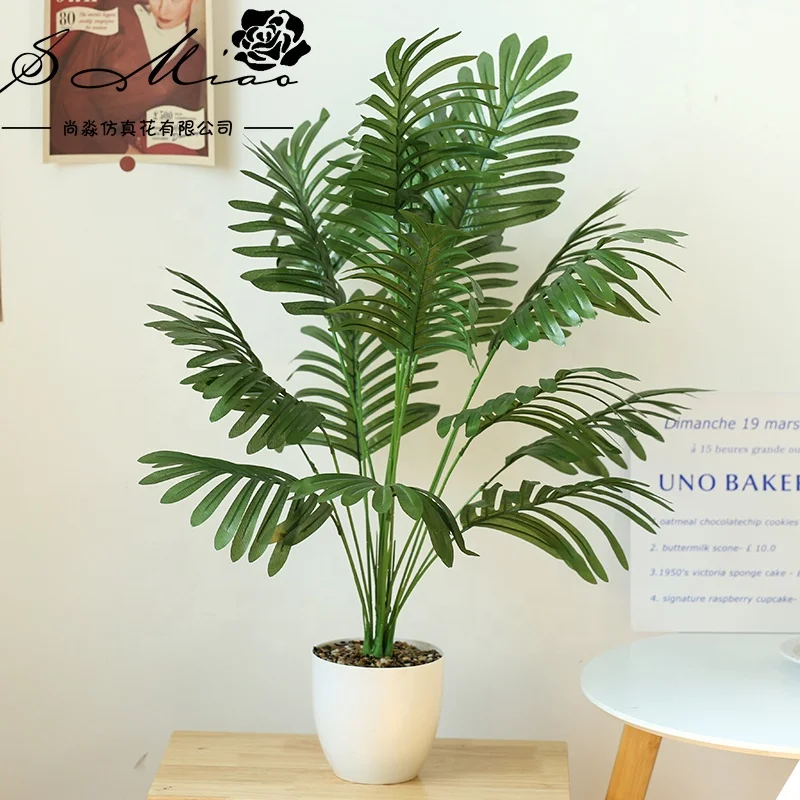 New artificial green leaves white plastic pot bonsai home decoration