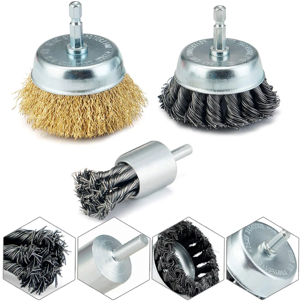 PEX Steel Wire Wheel Brush Rotary Tool Metal Cup Brush Rust Removal Polishing Grinding Drill